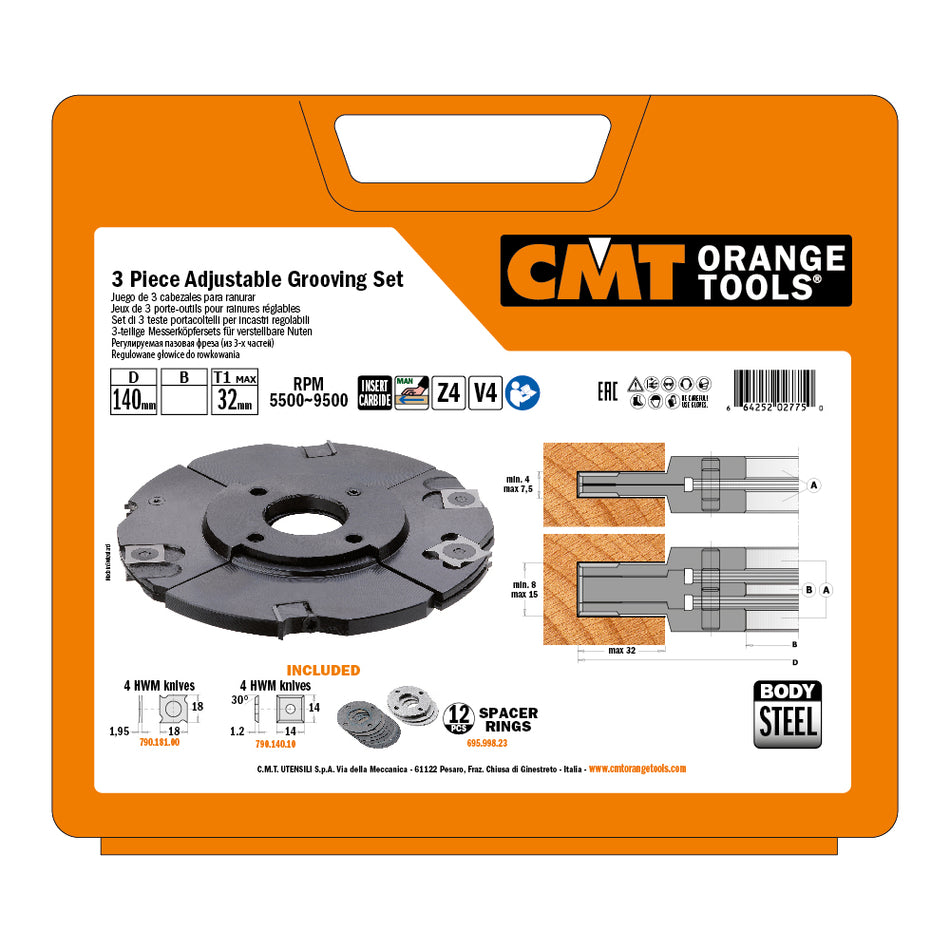 Jeux de 3 porte-outils réglables pour rainures CMT