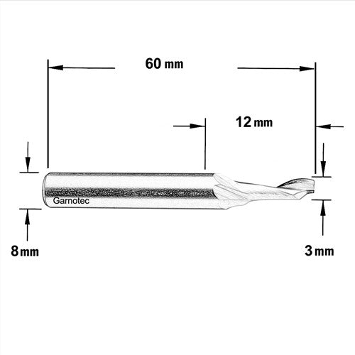 Fraise à rainurer pour aluminium et plastique en HS 5% co, spirale positive, droite 188