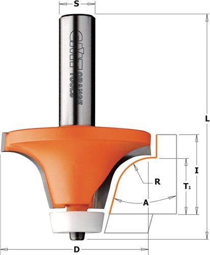 Kwartronde frees met "Delrin" lager 18°, HW 980