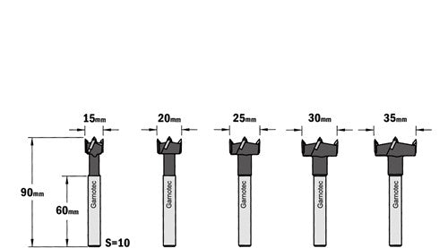 Set van 5 HW cilinderboren voor potscharnier, rechts 512