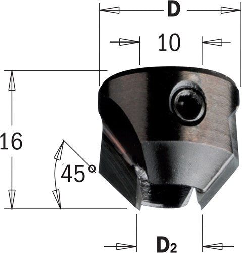 Verzinkboren voor single-coil spiraalbits, links 315