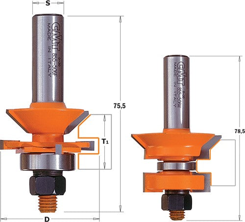 Milling set for tongue and groove connection with a V-groove, HW 955