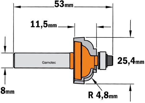 Round profile cutter with bearing, HW 964