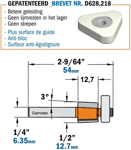 Flush cutter 3° with "Delrin" bearing, HW 807