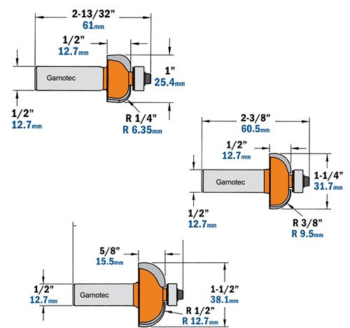 3-piece set of grooved cutters with bearing, HW 837