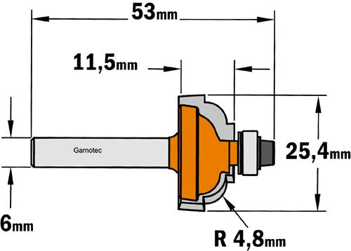 Round profile cutter with bearing, HW 764