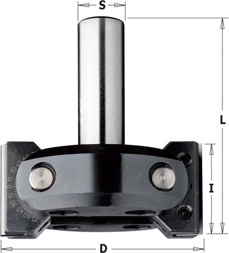 Mèche CNC inclinable D_max 45° 102mm, inclinable de 0 45° et 0 90° 663