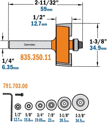 Rebate cutter + bearing set, HW 835